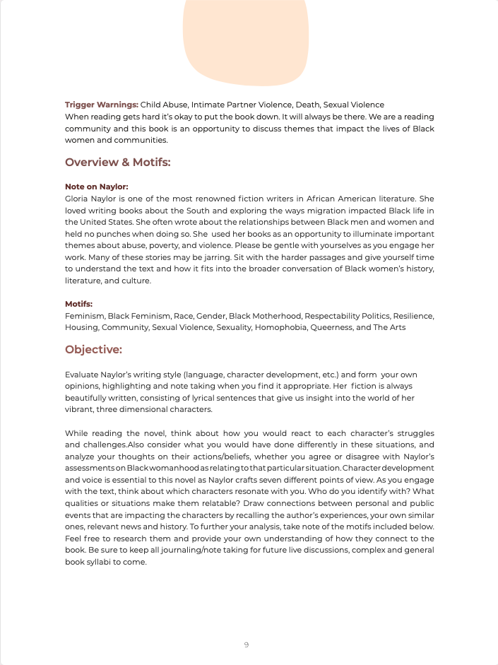 June 20 General Track Syllabus - Women of Brewster Place